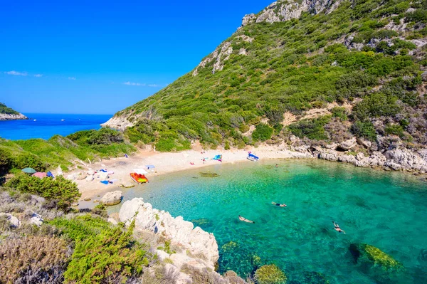 Strand Porto Timoni Bij Afionas Paradijs Wit Dubbel Strand Met — Stockfoto