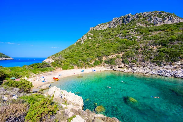 Playa Porto Timoni Afionas Paraíso Playa Doble Blanca Con Agua — Foto de Stock