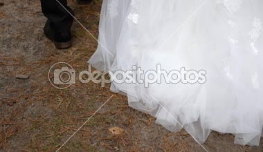 Gelin ve damat, bacakları ormanın içinden gitmek