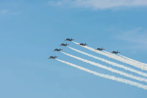 Berlin April 2018 Demonstrationsflygning Aerobatic Team Patrulla Aguila Eagle Patrull — Stockfoto