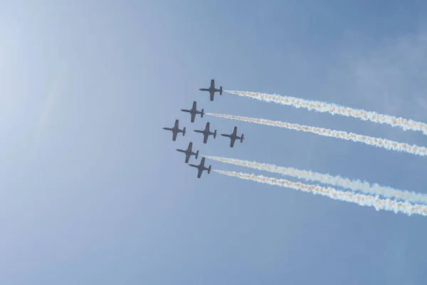 Berlin April 2018 Demonstrationsflygning Aerobatic Team Patrulla Aguila Eagle Patrull — Stockfoto