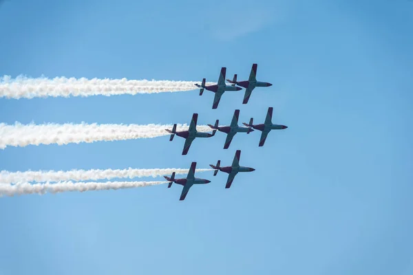 Berlin April 2018 Demonstrationsflygning Aerobatic Team Patrulla Aguila Eagle Patrull — Stockfoto