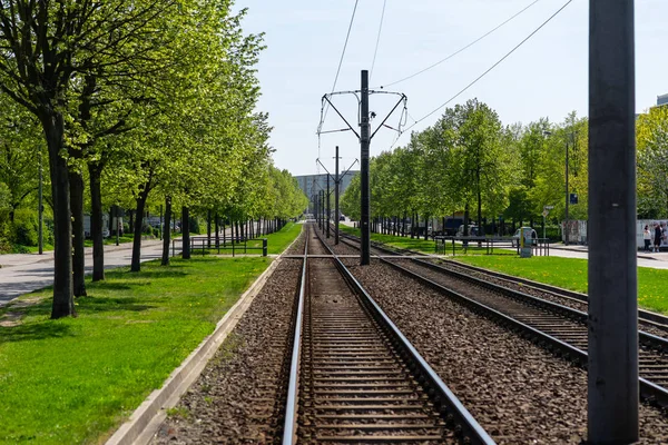 Berlin Avril 2018 Tramways Infrastructures Transport Ville District Hellersdorf — Photo