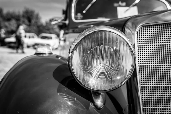 Fragment Grille Headlight Old Classic Car Black White — Stock Photo, Image