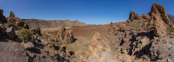 Panoramik Las Canadas Caldera Teide Yanardağı Rock Oluşumların Roques Garcia — Stok fotoğraf