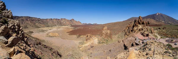 Panoramautsikt Över Lava Fälten Las Canadas Caldera Och Rock Formationer — Stockfoto