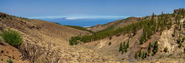 Panorámás Kilátás Nyílik Déli Lejtői Láva Mezők Teide Vulkán Tenerife — Stock Fotó