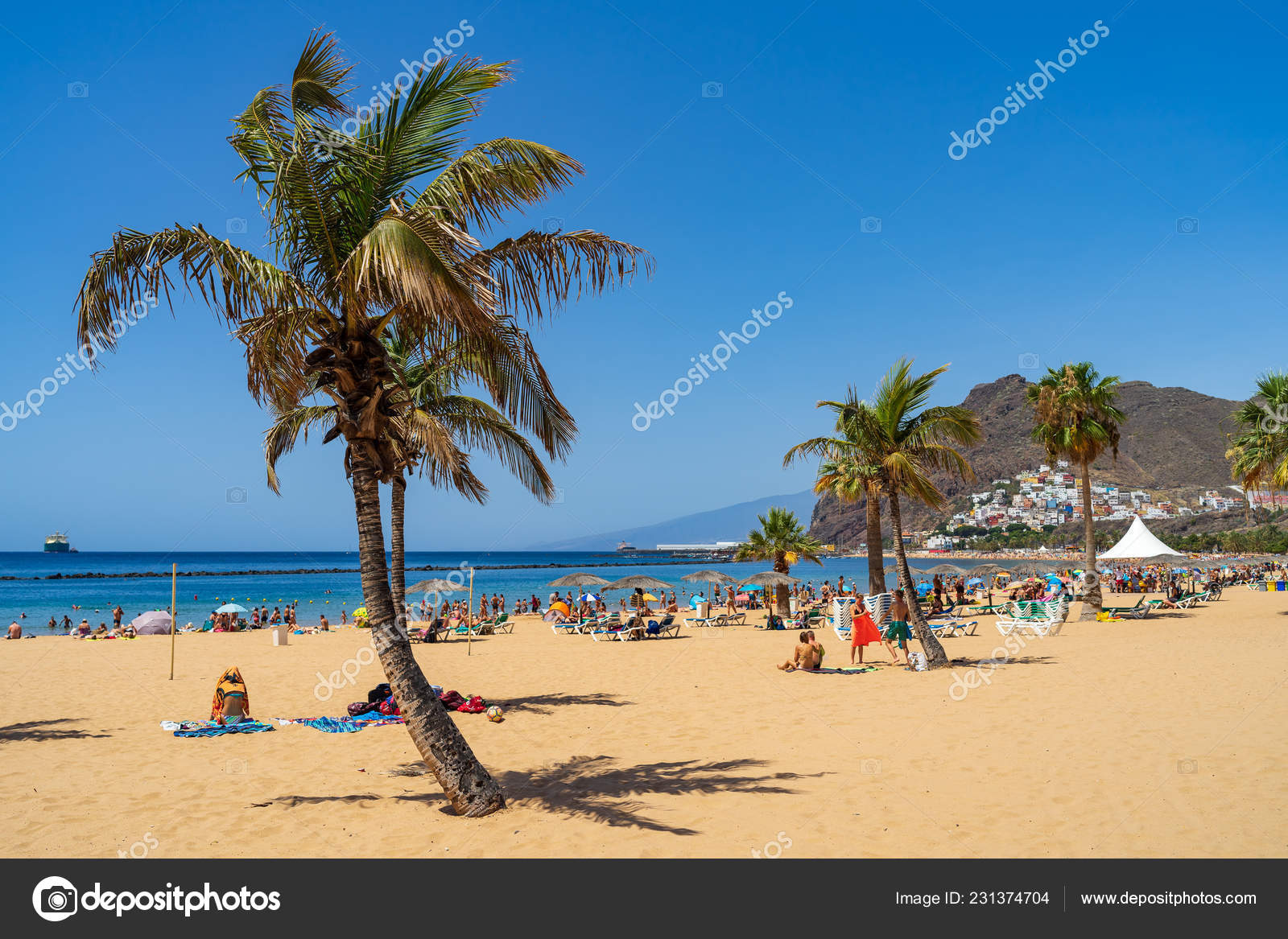Canary Islands Tenerife Spain July 2018 Famous White Sand Beach