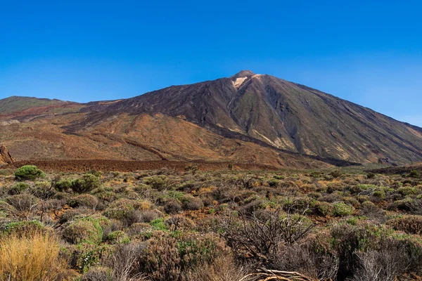Láva Mezők Las Canadas Caldera Teide Vulkán Háttérben Tenerife Kanári — Stock Fotó
