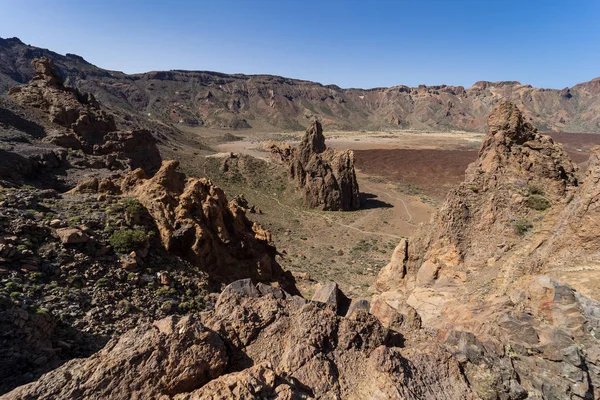 Pola Lawy Krater Las Canadas Teide Wulkanu Formacje Skalne Roques — Zdjęcie stockowe