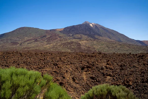 Láva Mezők Las Canadas Caldera Teide Vulkán Háttérben Tenerife Kanári — Stock Fotó