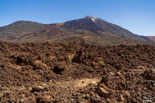 Sullo Sfondo Campi Lava Della Caldera Las Canadas Vulcano Teide — Foto Stock