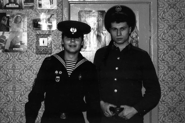 Moscow Region Russia Circa 1992 Portrait Friends Russian Sailor Soldier — Stock Photo, Image