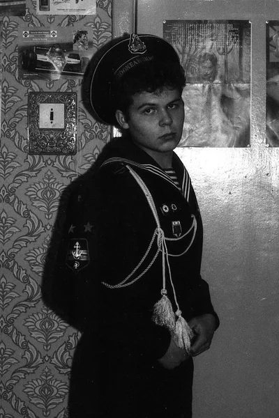 Moskau Russland 1992 Porträt Eines Russischen Matrosen Einer Wohnung Filmscan — Stockfoto