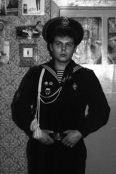 Moscow Region Russia Circa 1992 Portrait Russian Sailor Apartment Film — Stock Photo, Image