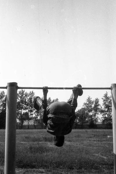 Moscow Region Russia Circa 1992 Soldier Russian Army Sports Horizontal — Stock Photo, Image