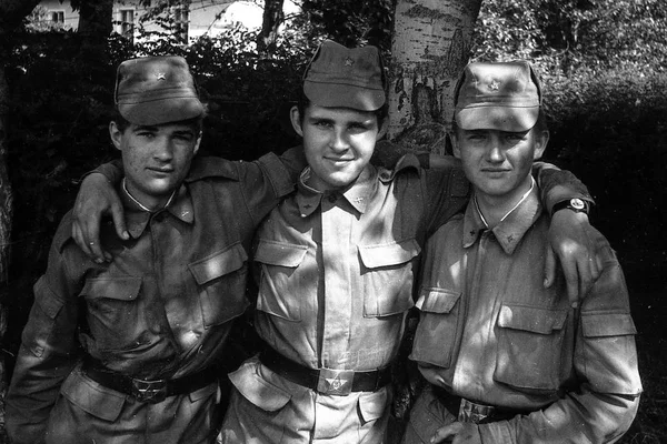 Moscow Region Russia Circa 1992 Retrato Soldados Exército Russo Três — Fotografia de Stock
