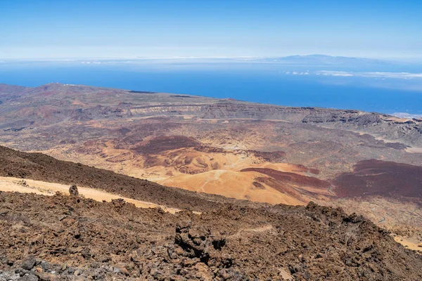 Campos Lava Las Canadas Caldeira Vulcão Teide Vista Vale Partir — Fotografia de Stock