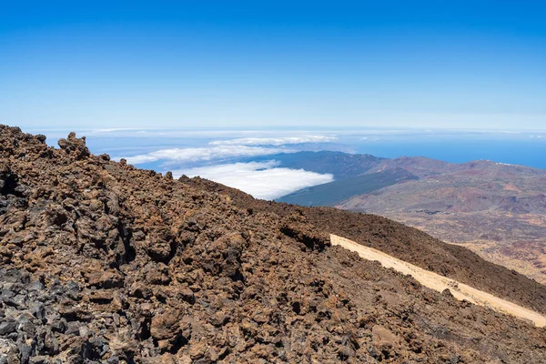 Láva Mezők Las Canadas Caldera Teide Vulkán Kilátás Völgy Felső — Stock Fotó