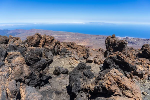 Láva Betét Tetején Teide Vulkán Völgyében Tenerife Kanári Szigetek Spanyolország — Stock Fotó