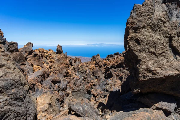 Láva Betét Tetején Teide Vulkán Völgyében Tenerife Kanári Szigetek Spanyolország — Stock Fotó