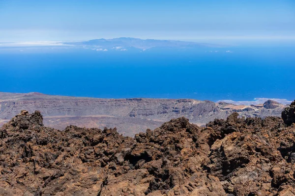 Campos Lava Las Canadas Caldeira Vulcão Teide Vista Vale Partir — Fotografia de Stock