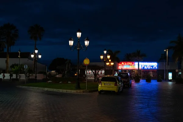 Puerto Cruz Islas Canarias España Julio 2018 Calle Nocturna Junto — Foto de Stock