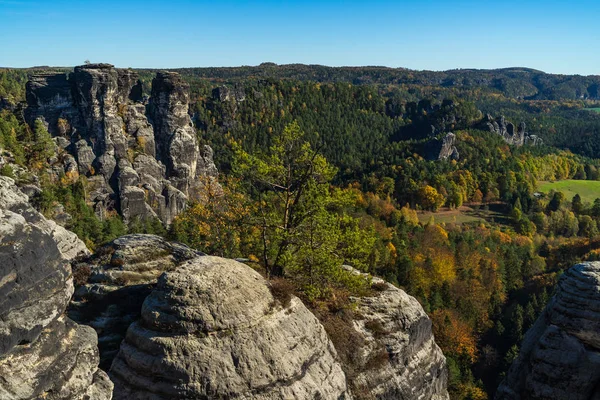 Autumn Saxon Switzerland Elbe Sandstone Mountains Germany — Stock Photo, Image