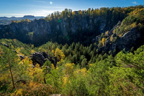 Otoño Suiza Sajona Elba Montañas Piedra Arenisca Alemania — Foto de Stock