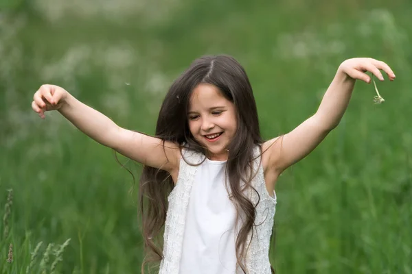 Portrait Beautiful Little Girl Dandelions — Stock Photo, Image