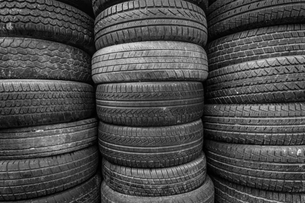 Old Used Car Tires Background Black White — Stock Photo, Image