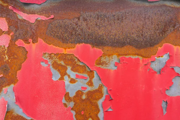 Rusty Metal Surface Traces Aged Cracked Red Paint — Stock Photo, Image