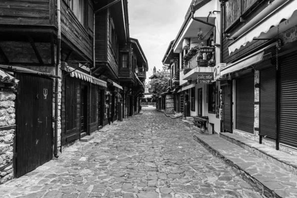 Nessebar Bulgaristan Haziran 2019 Antik Sahil Kasabasının Restoranları Kafeleri Mağazalarının — Stok fotoğraf