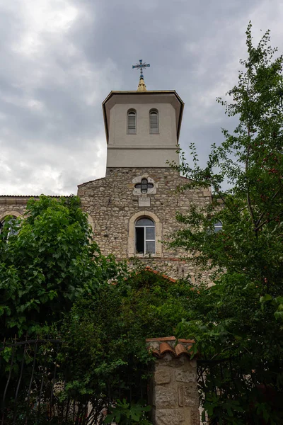 Fragment Kyrkans Fasad Dormition Theotokos Gamla Historiska Staden Nessebar Bulgarien — Stockfoto