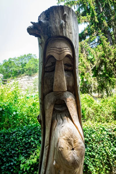 Aladzha Bulgaria June 2019 Woodcarving Image Orthodox Monk Territory Medieval — Stock Photo, Image