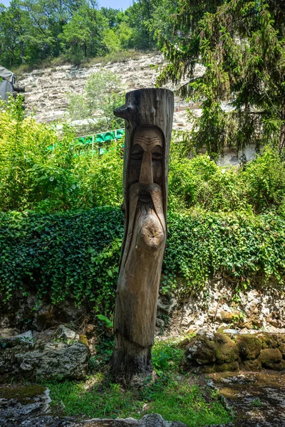 Aladzha Bulgaria Juni 2019 Holzschnitzerei Bild Eines Orthodoxen Mönchs Auf — Stockfoto