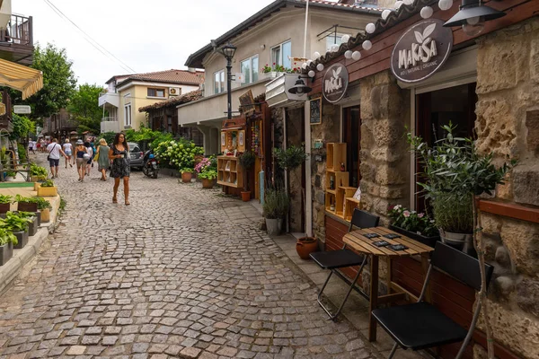 Sozopol Bulgaria Junio 2019 Tiendas Regalos Estrecho Una Antigua Ciudad Imágenes de stock libres de derechos