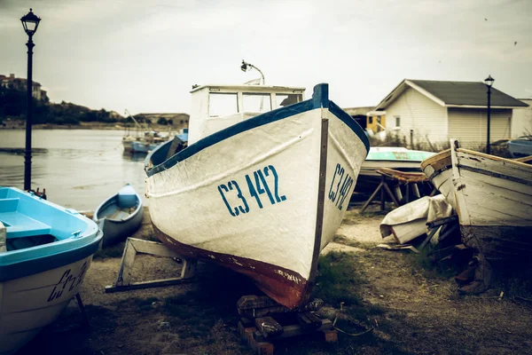 Sozopol Bulgaria June 2019 Fishing Boats Seaport Pier Vintage Stylization — Stock Photo, Image