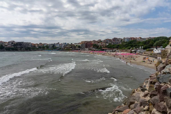 Sozopol Bulgária Június 2019 Kilátás Városra Sozopol Strandra Ókori Tengerparti Stock Kép