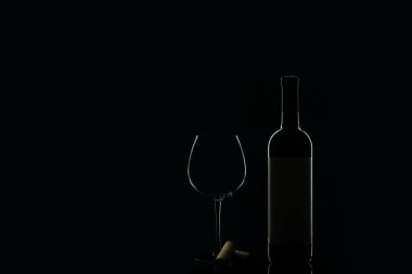 Bir şişe kırmızı şarap ve bir bardak.