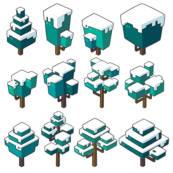 Définir Des Illustrations Vectorielles Arbre Hiver Dans Design Isométrique Minimal — Image vectorielle