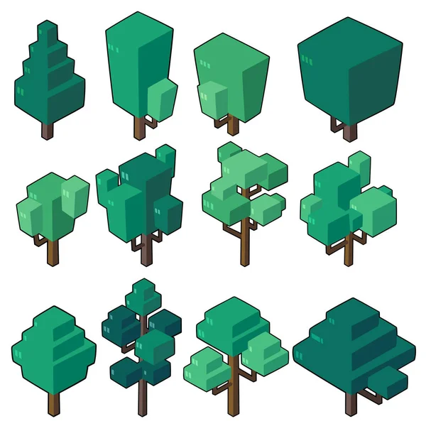 Définir Les Illustrations Vectorielles Arbre Dans Design Isométrique Minimal Isolé — Image vectorielle