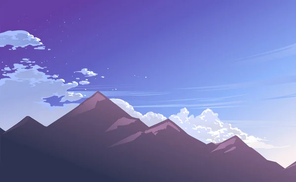 Bulutlu mavi gökyüzü ve sabah ray ile dağ Illustration. Vektör çizim.    