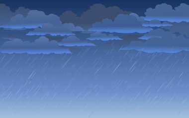 Yağmurlu gökyüzü arka planda karikatür tarzı. Vektör çizim.