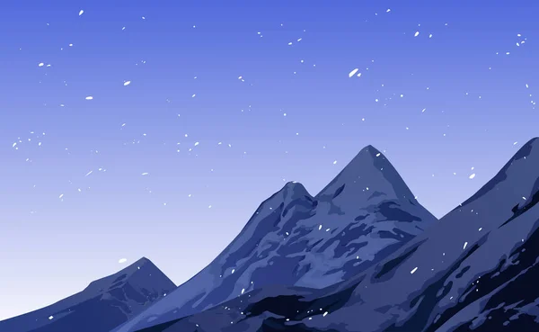 Kar yağışı sahne sonra Illustration. Dağda kar yağıyor. Vektör çizim.  