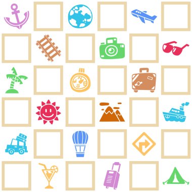 Renkli sorunsuz seyahat/tatil desen tema arka plan. Serbest el çiziminin şirin tarzı. Vektör çizim. 