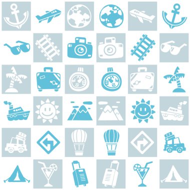 Gri ve mavi sorunsuz arka plan seyahat/tatil desen tema. Serbest el çiziminin şirin tarzı. Vektör çizim. 