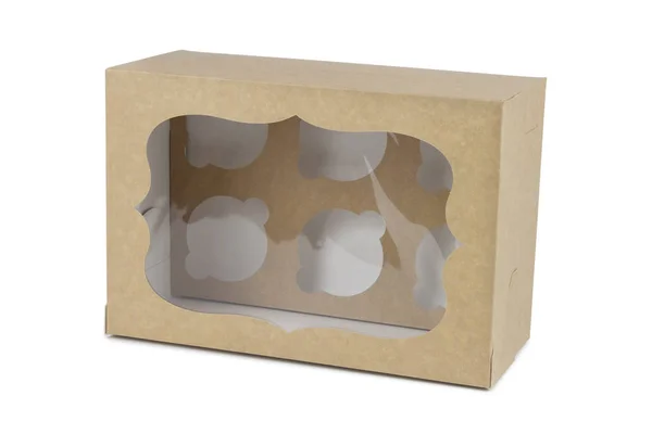Картонная Коробка Кексов Внутри Видимости Изолированы Белом Фоне Тень Ниже — стоковое фото