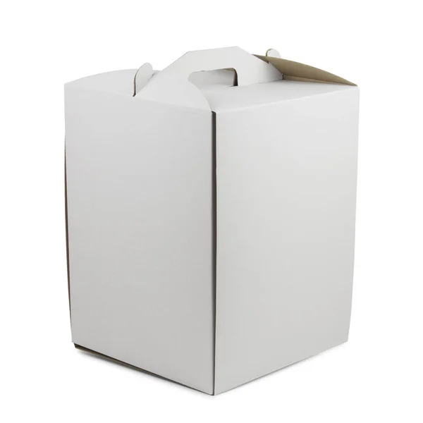 Большая Картонная Коробка Торта Изолированы Белом Фоне Тень Ниже — стоковое фото