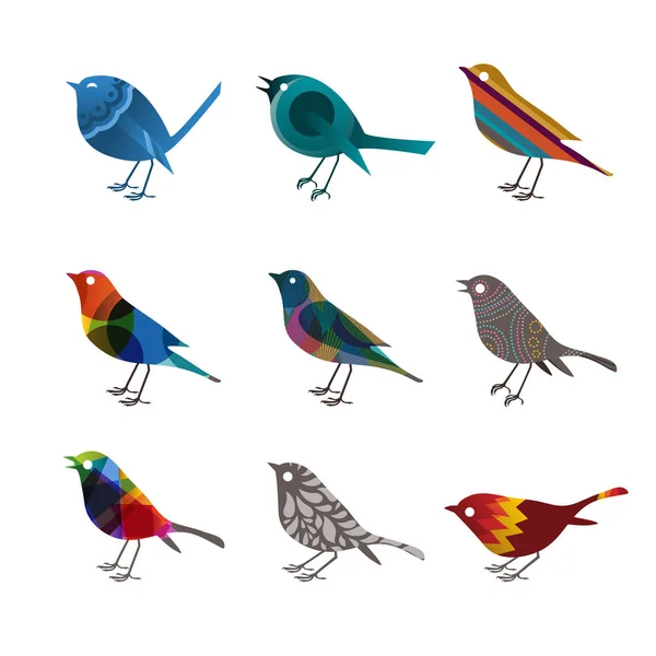 Oiseaux Colorés Sur Fond Blanc — Image vectorielle